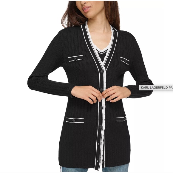 Karl Lagerfeld Paris Scalloped Trim Cardigan - Picture 1 of 11